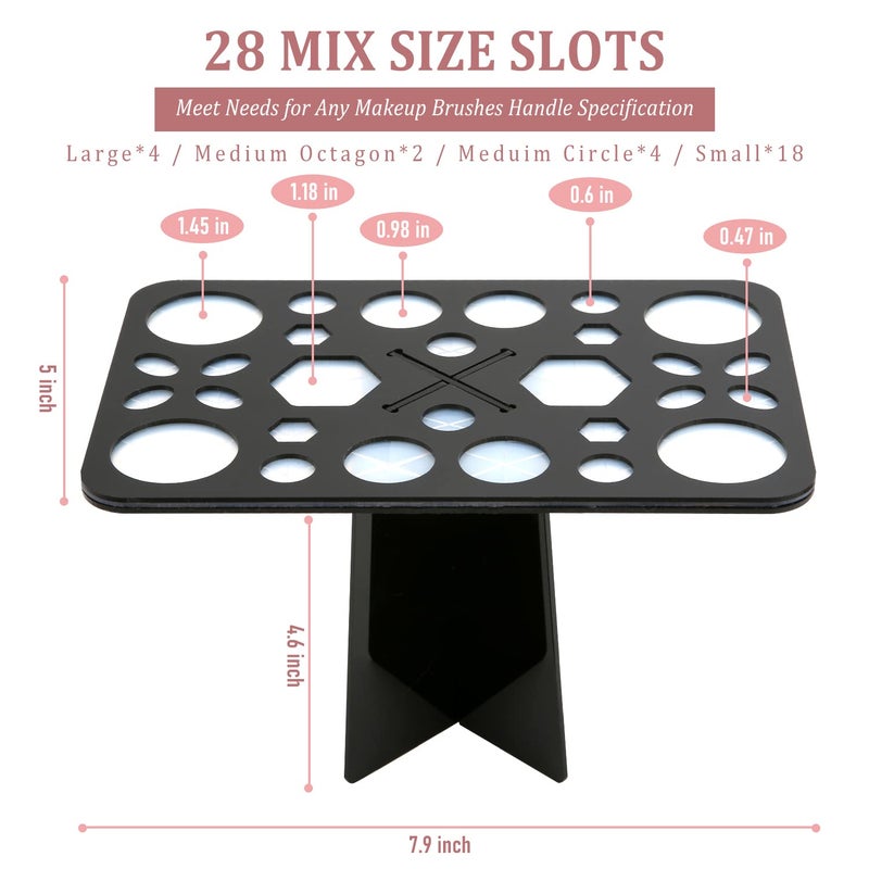 Diolan Makeup Brush Cleaning Mat & Drying Rack - 28 Holes Brush Holder, Silicone Rubber Clover Shaped Mat Cleaner - Black & Pink - Image 4